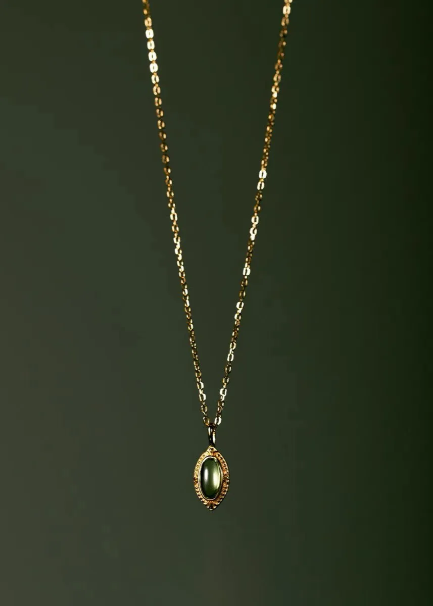 Navette Peridot 14k Gold Pendant Necklace