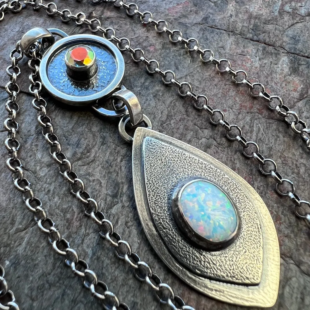 Opal and Mystic Topaz Sterling Silver Necklace - One-of-a-kind Simulated Opal and Genuine Mystic Topaz Pendant on Sterling Silver Chain
