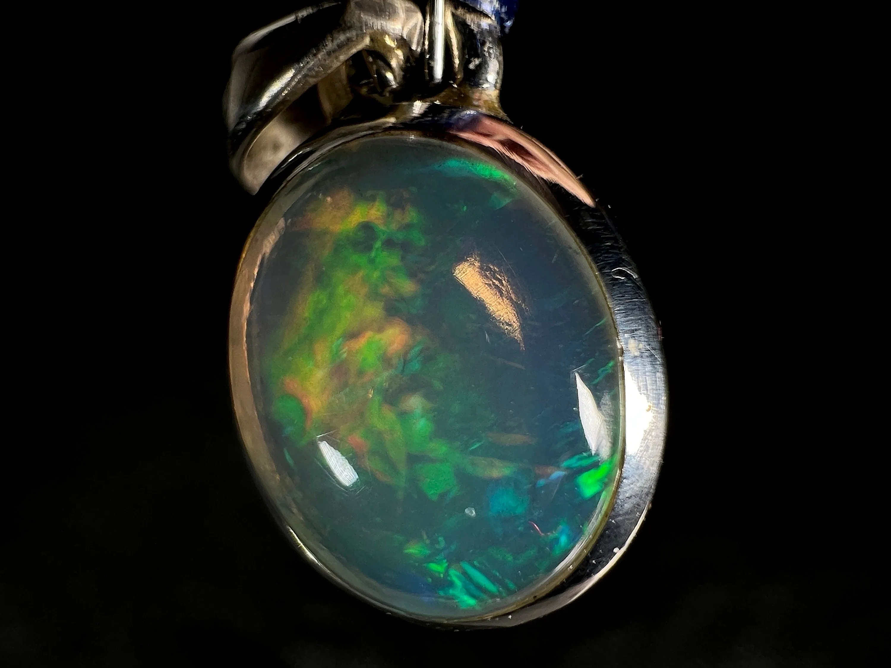 OPAL Pendant - Sterling Silver, 9x11mm Oval Cabochon - Birthstone Jewelry, Opal Cabochon Necklace, Welo Opal, 50947