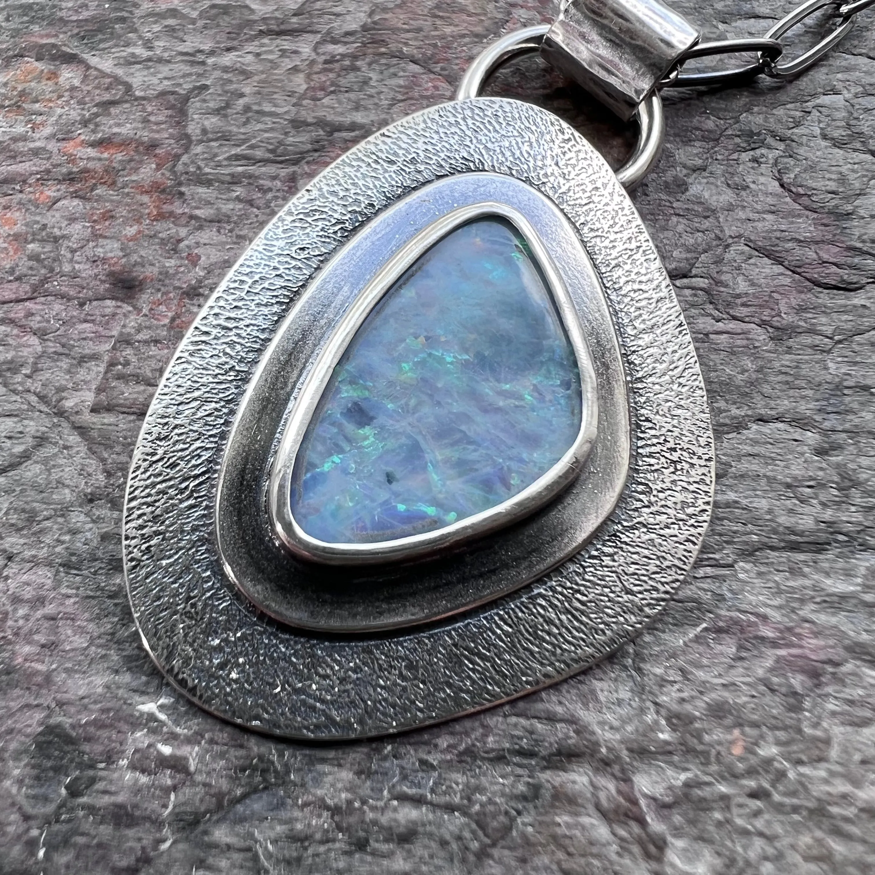 Opal Sterling Silver Necklace - Handmade One-of-a-kind Opal Doublet Pendant on Sterling Silver Chain