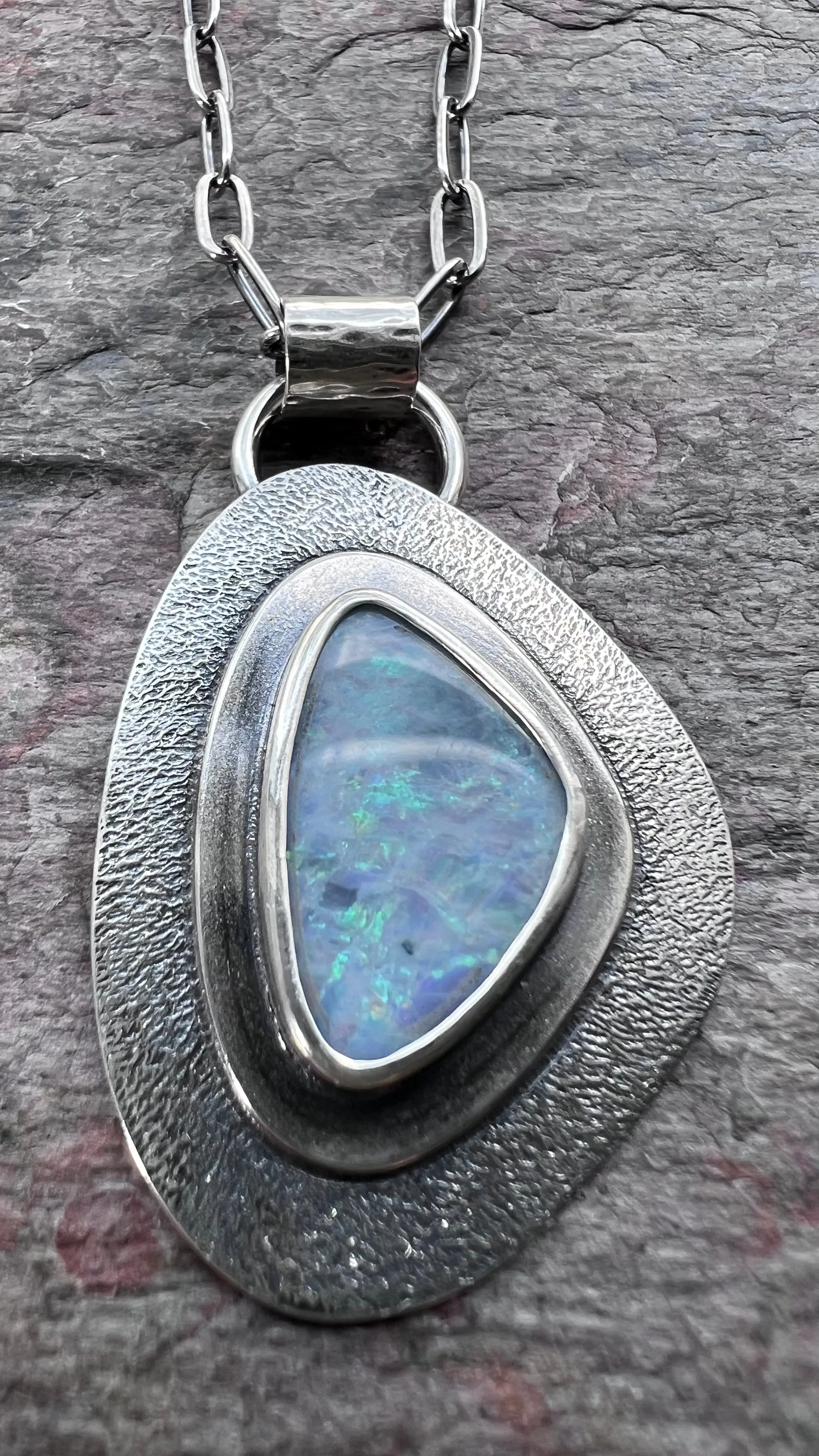 Opal Sterling Silver Necklace - Handmade One-of-a-kind Opal Doublet Pendant on Sterling Silver Chain