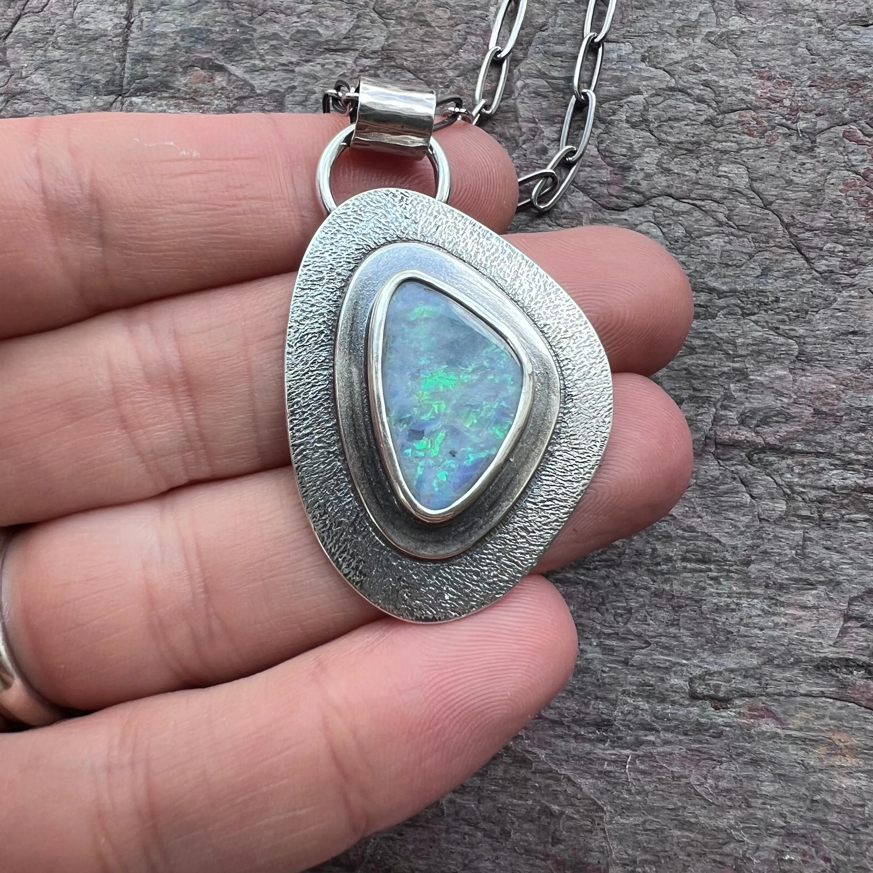 Opal Sterling Silver Necklace - Handmade One-of-a-kind Opal Doublet Pendant on Sterling Silver Chain