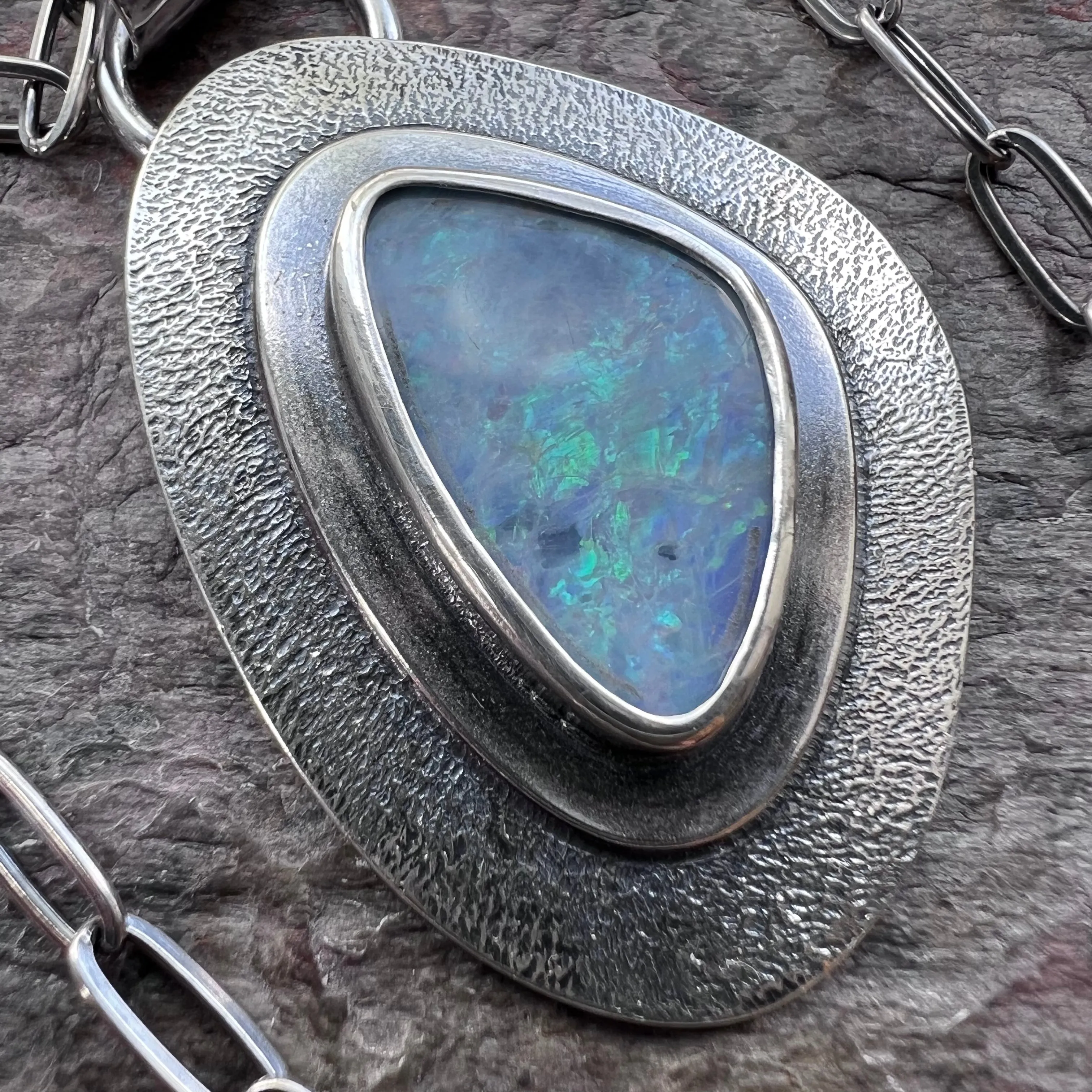 Opal Sterling Silver Necklace - Handmade One-of-a-kind Opal Doublet Pendant on Sterling Silver Chain