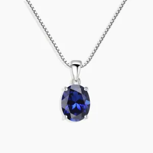 Oval Blue Sapphire Pendant Necklace in 925 Sterling Silver - Irosk®