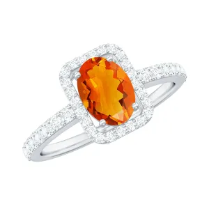 Oval Cut Fire Opal Engagement Ring with Diamond Halo