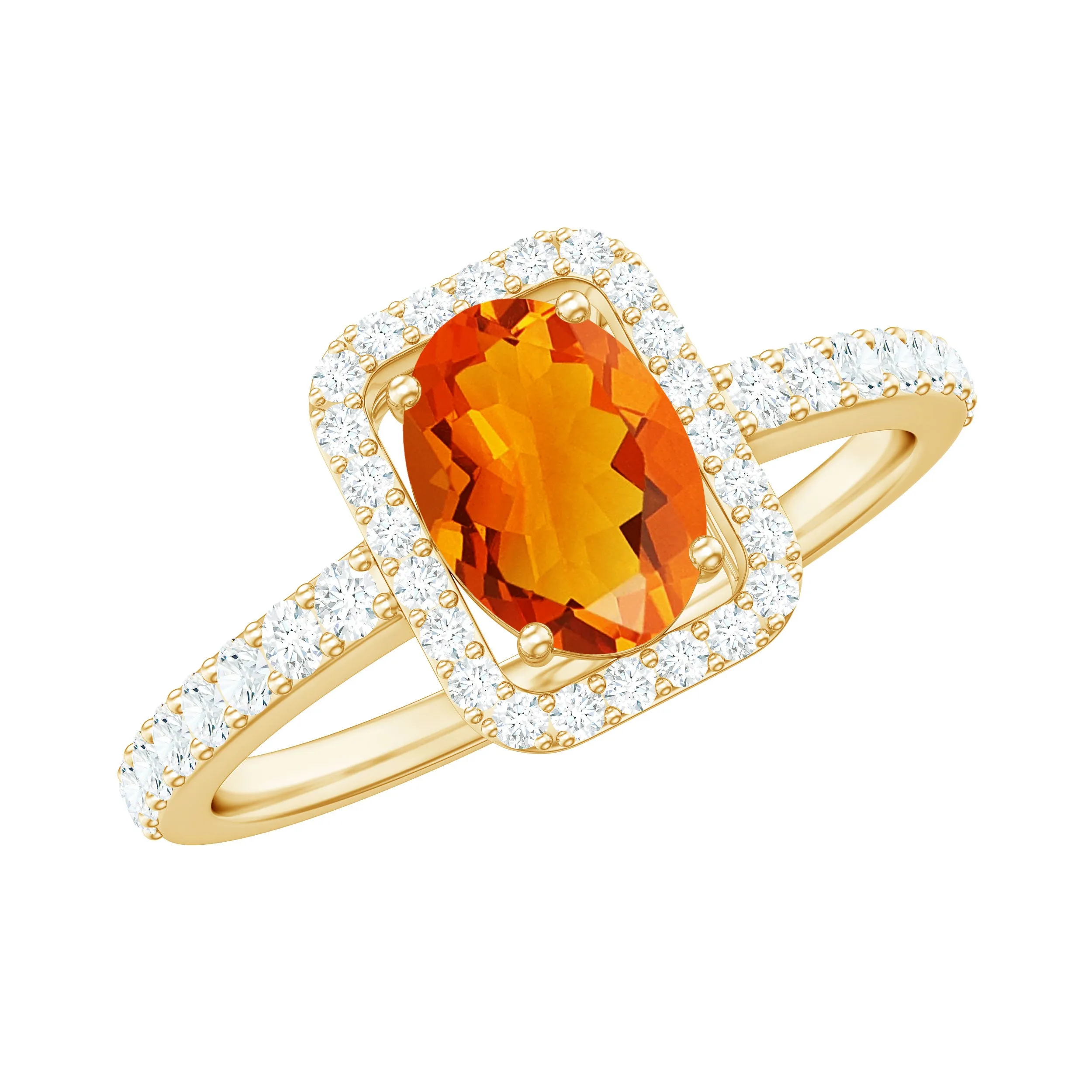 Oval Cut Fire Opal Engagement Ring with Diamond Halo