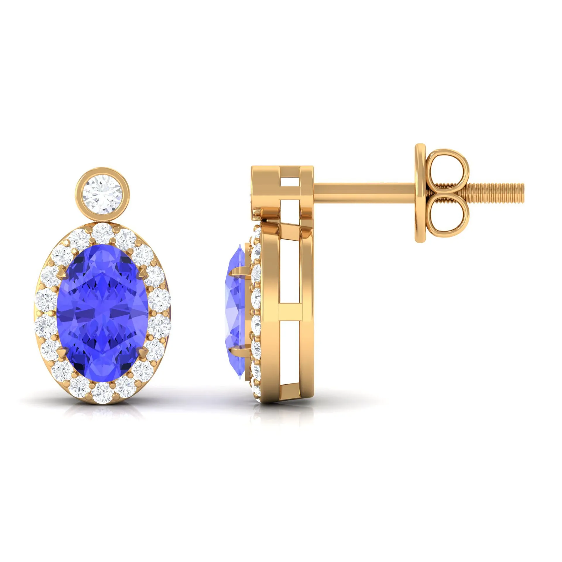 Oval Tanzanite and Diamond Halo Stud Earrings