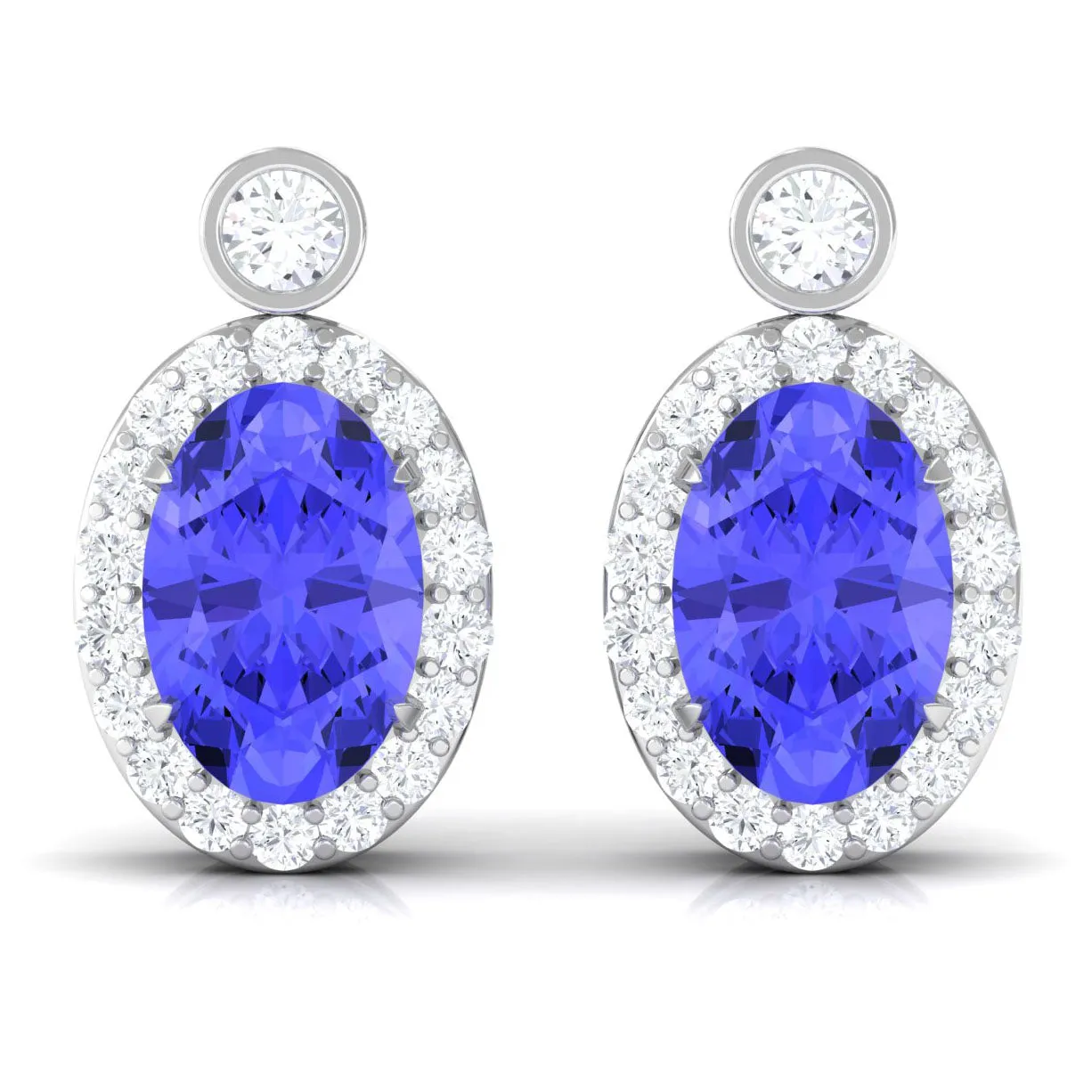 Oval Tanzanite and Diamond Halo Stud Earrings