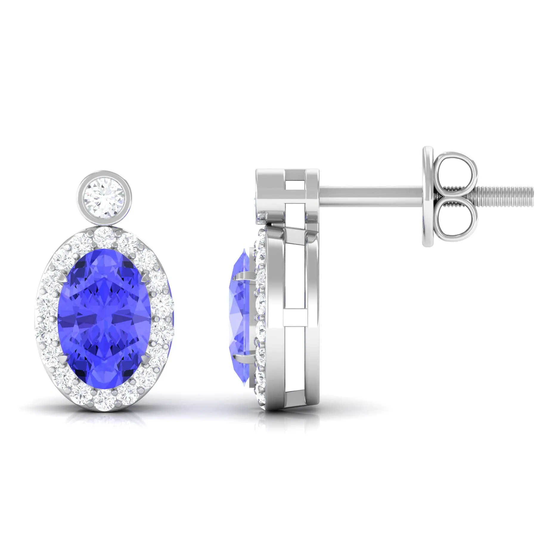 Oval Tanzanite and Diamond Halo Stud Earrings