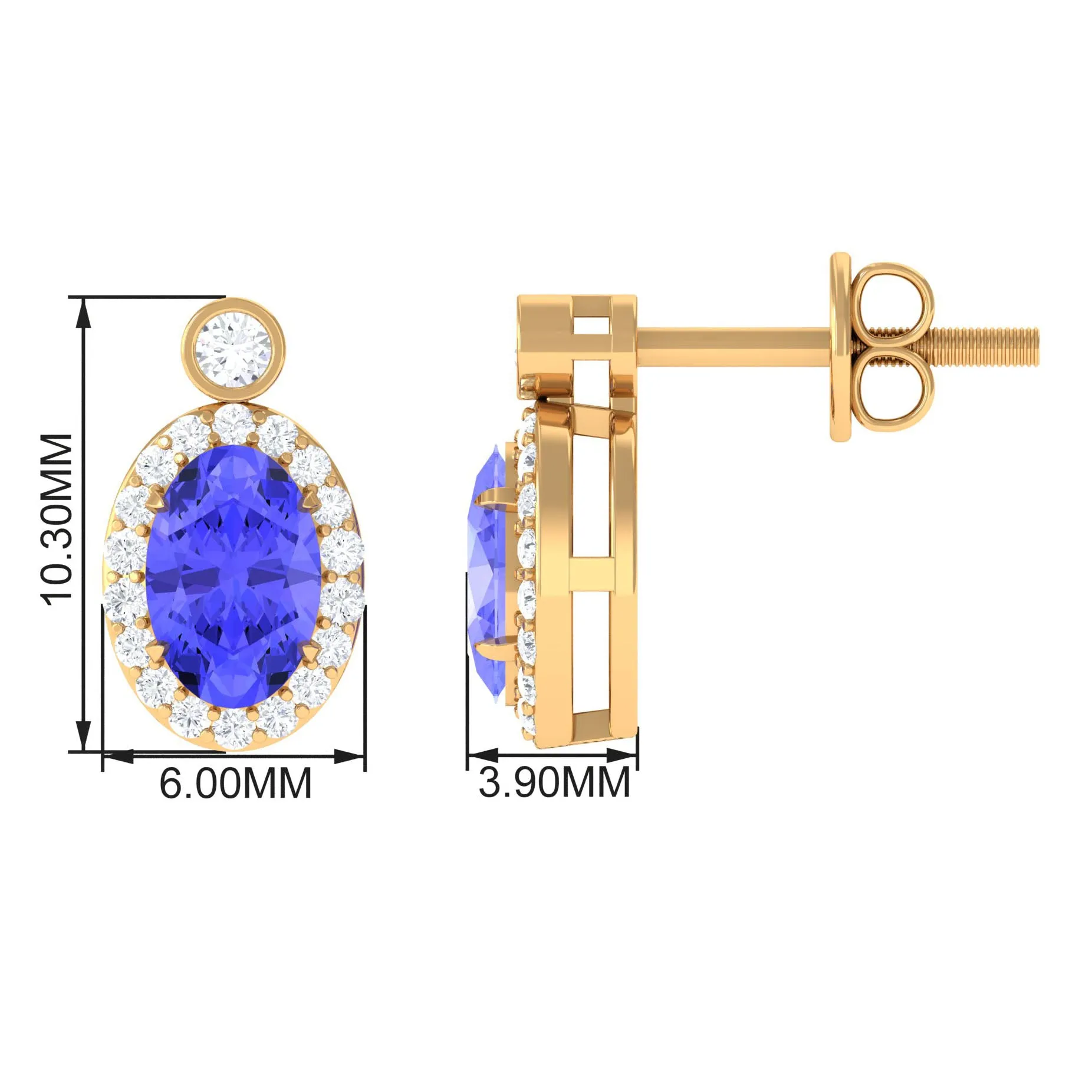 Oval Tanzanite and Diamond Halo Stud Earrings