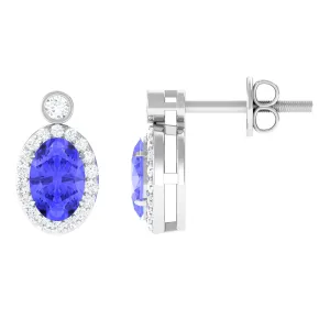 Oval Tanzanite and Diamond Halo Stud Earrings