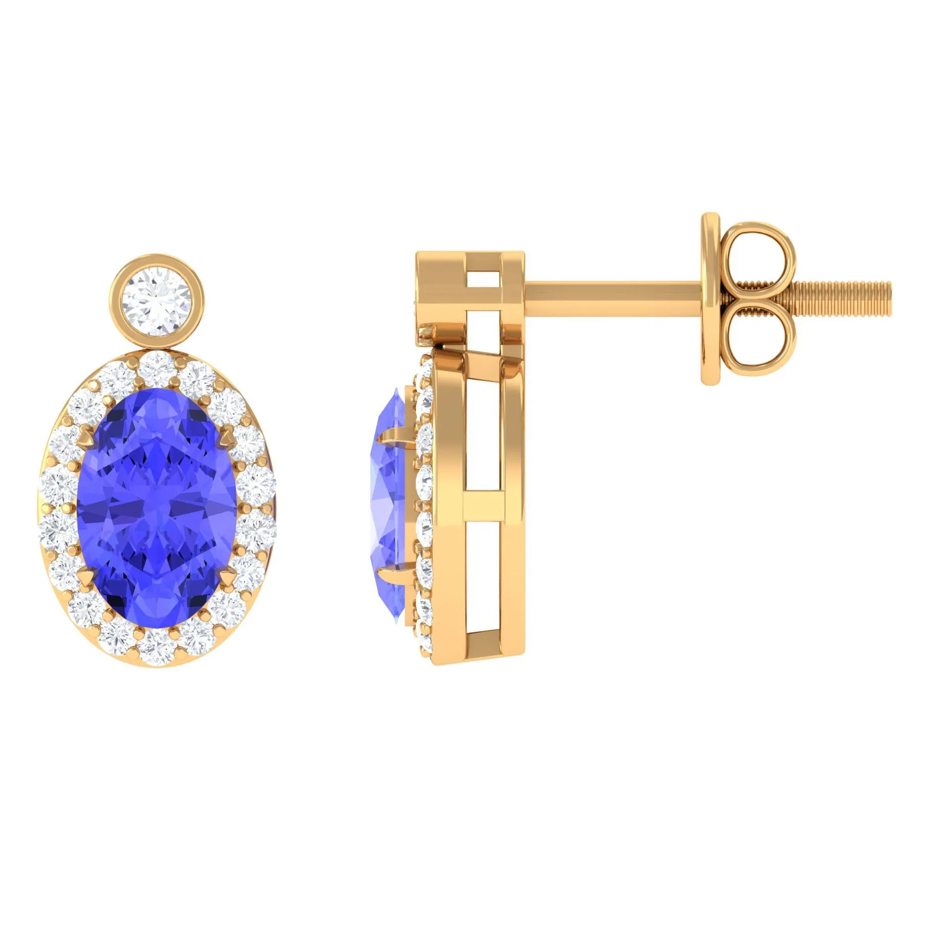 Oval Tanzanite and Diamond Halo Stud Earrings