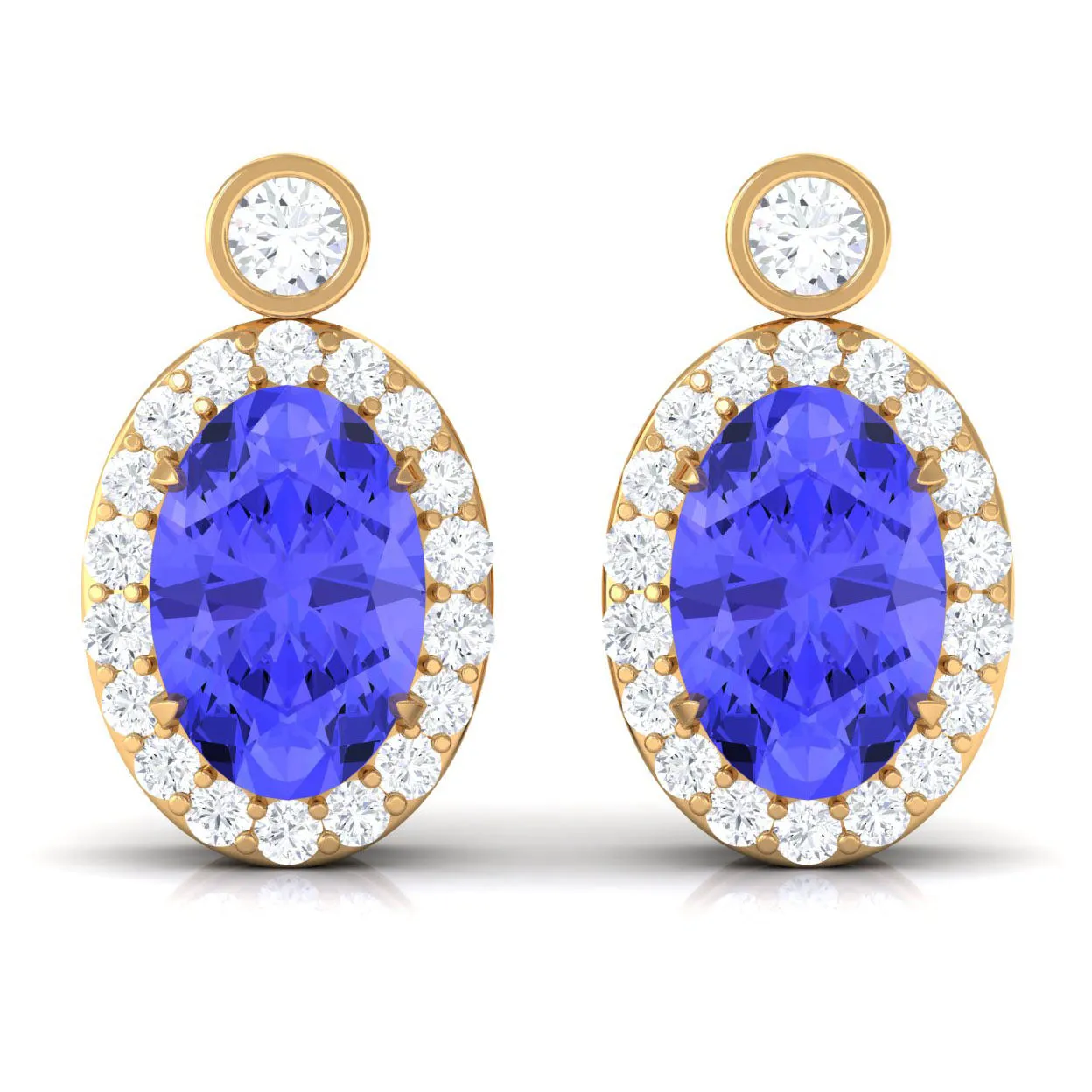 Oval Tanzanite and Diamond Halo Stud Earrings