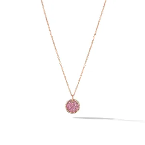 Pave Plate Necklace in 18K Rose Gold with Pink Sapphires