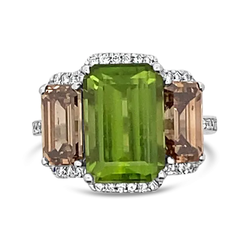 Peridot & Brown Diamond Ring