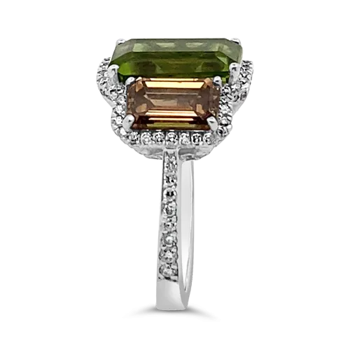 Peridot & Brown Diamond Ring