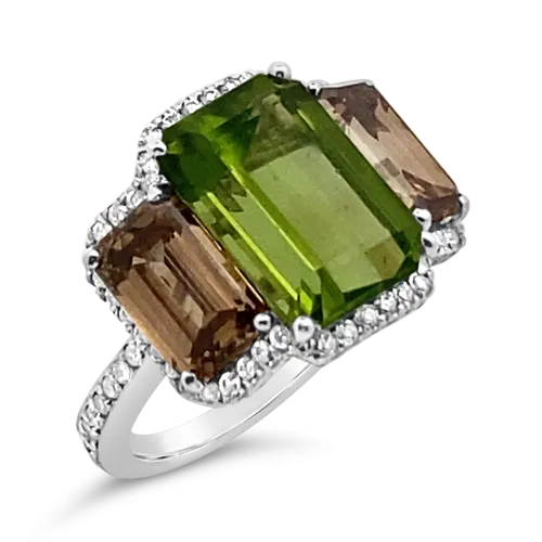 Peridot & Brown Diamond Ring