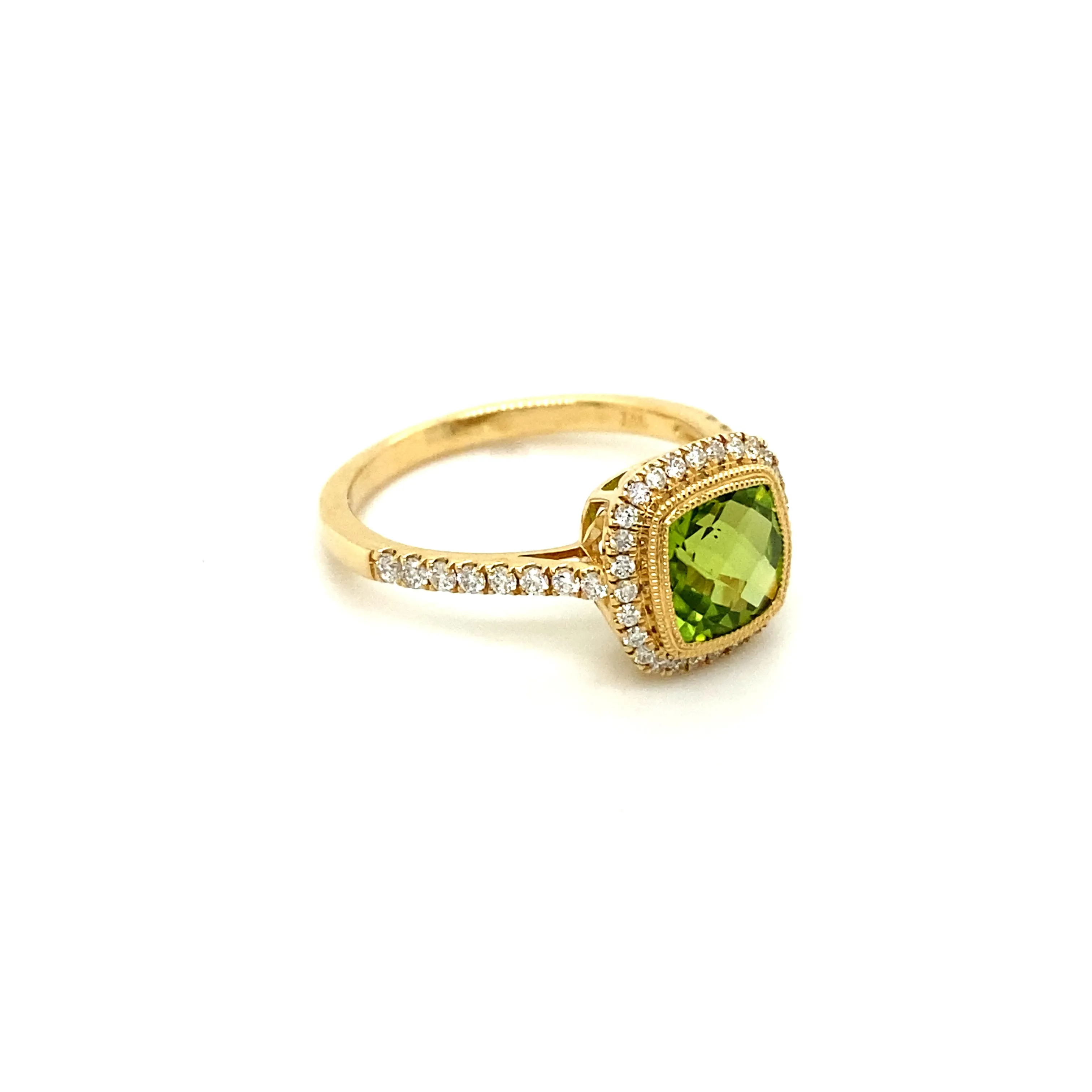 Peridot Diamond Halo Ring