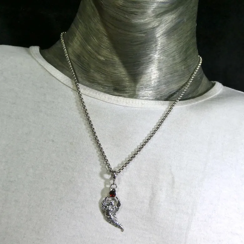 Peridot Pendant, Winged Mermaid with Faceted Gemstone, 925 Sterling Silver