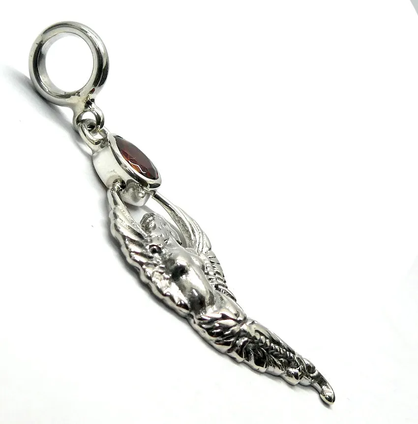 Peridot Pendant, Winged Mermaid with Faceted Gemstone, 925 Sterling Silver