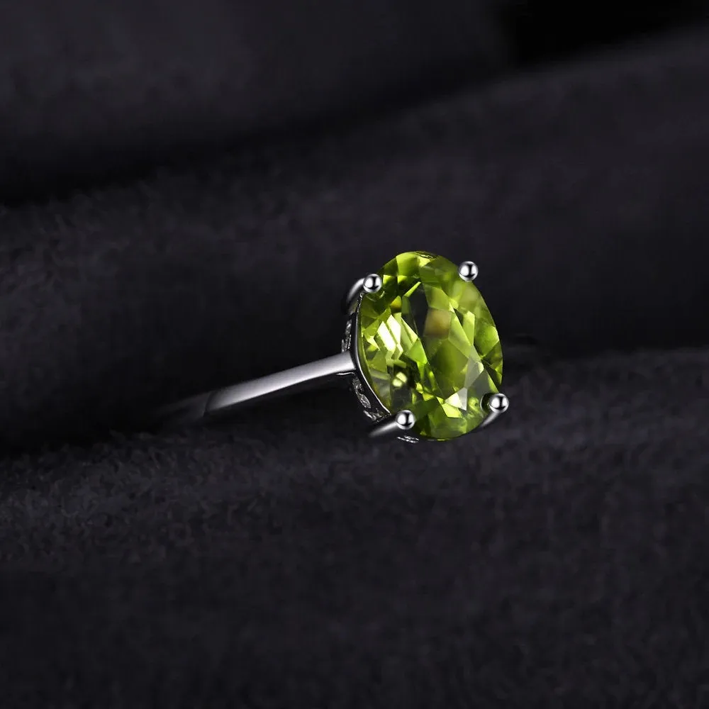 Peridot Ring, Silver August Birthstone Ring, Peridot Jewelry, Gem Stone Ring, Gemstone Ring, Dainty Ring, Green Stone Ring, Oval Cut Ring