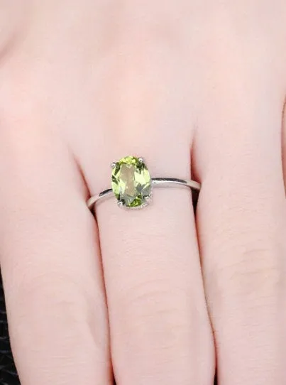 Peridot Ring, Silver August Birthstone Ring, Peridot Jewelry, Gem Stone Ring, Gemstone Ring, Dainty Ring, Green Stone Ring, Oval Cut Ring