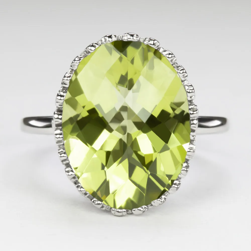 PERIDOT VINTAGE STYLE SOLITAIRE RING STERLING SILVER OVAL CUT GREEN GEMSTONE