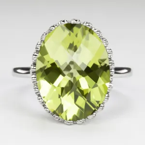 PERIDOT VINTAGE STYLE SOLITAIRE RING STERLING SILVER OVAL CUT GREEN GEMSTONE