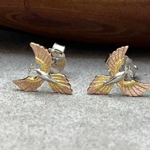 Phoenix Rising Three Tone Sterling Silver Stud Earrings