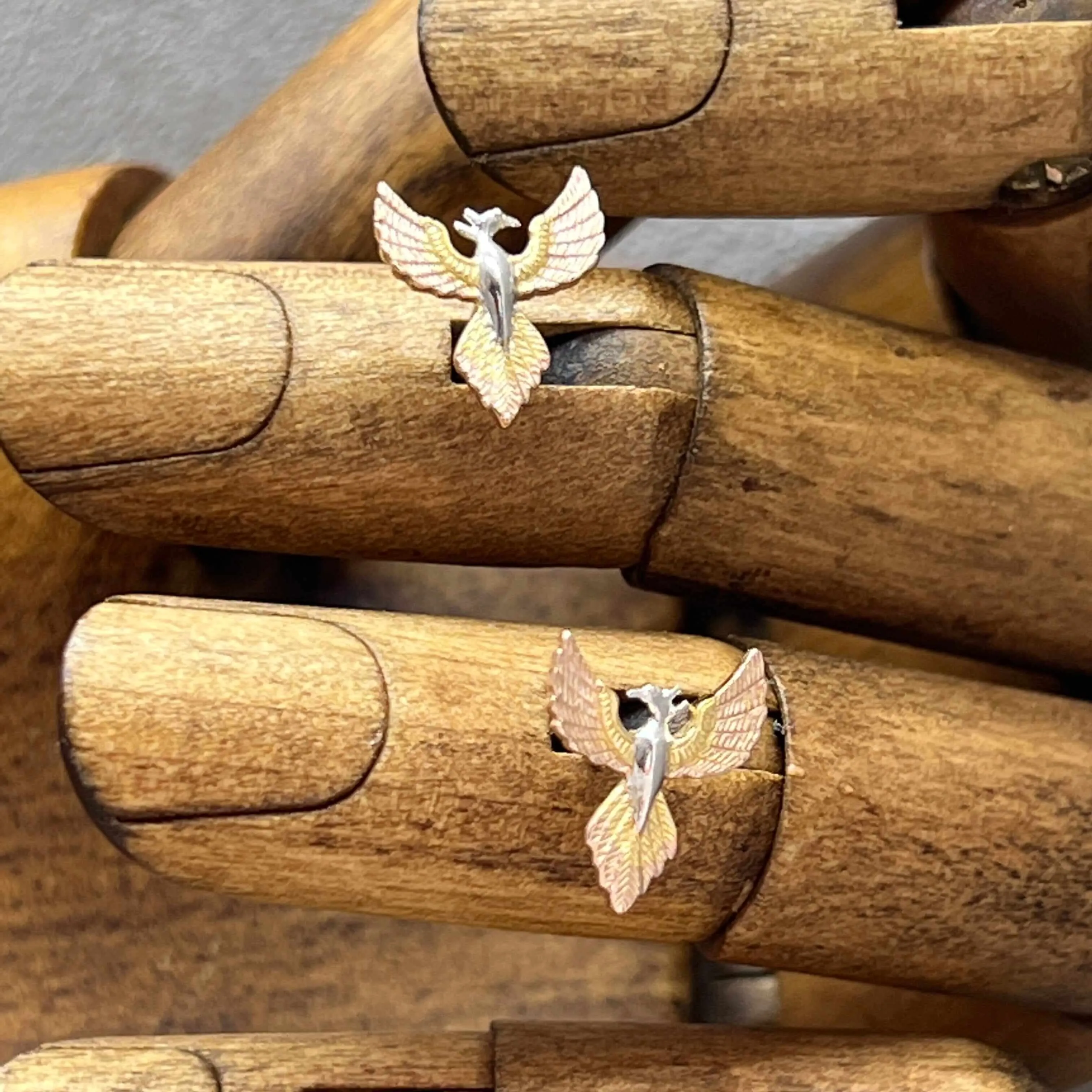 Phoenix Rising Three Tone Sterling Silver Stud Earrings