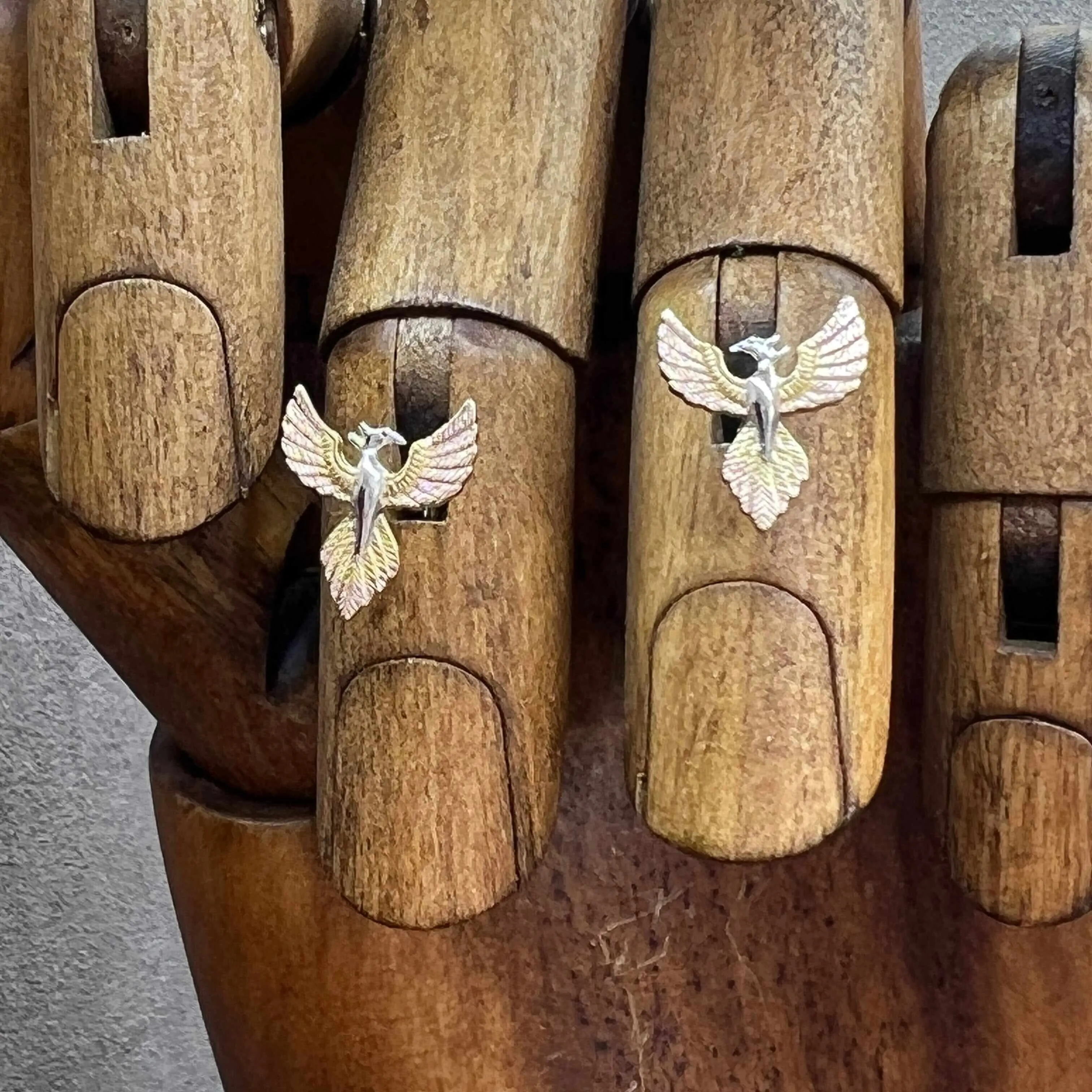 Phoenix Rising Three Tone Sterling Silver Stud Earrings