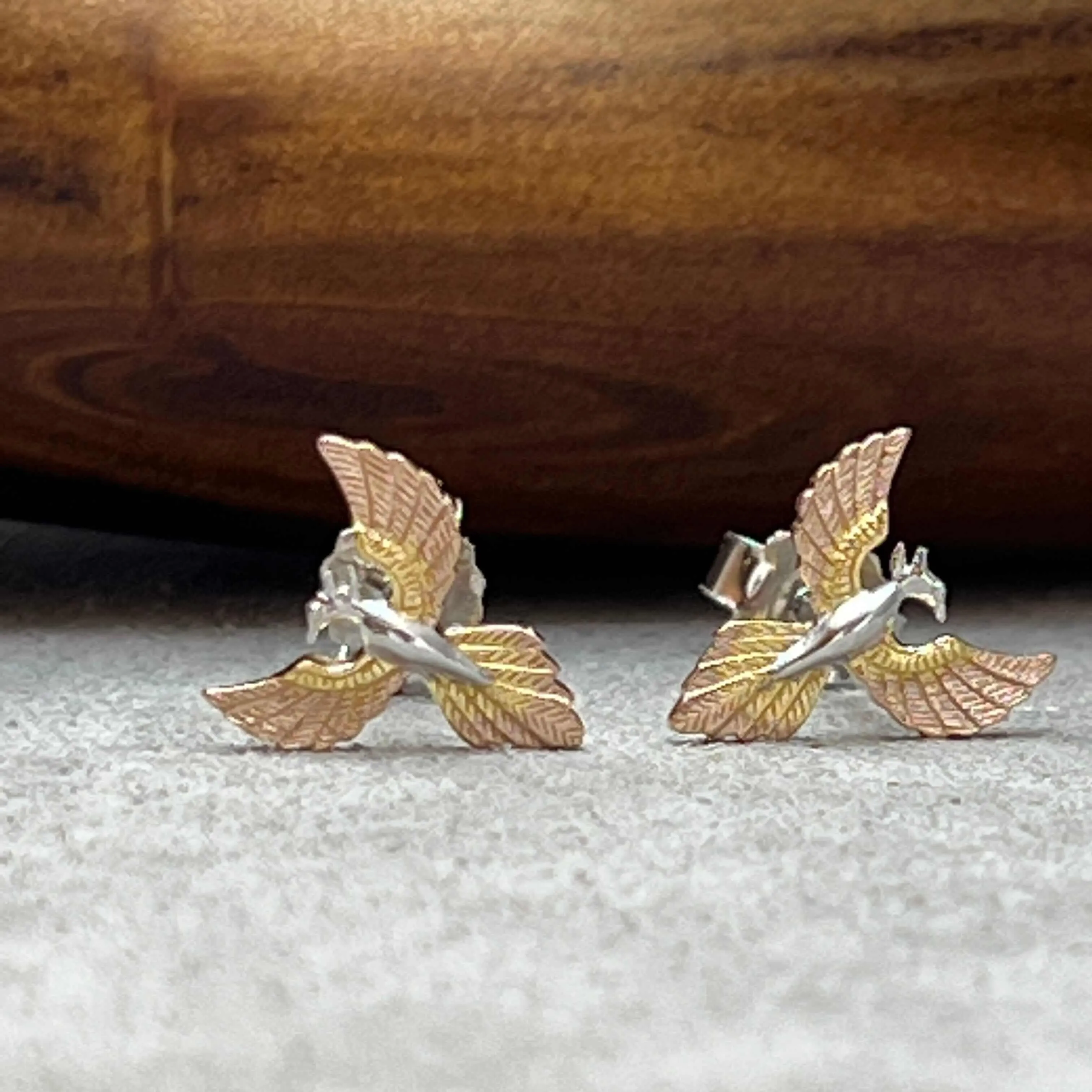 Phoenix Rising Three Tone Sterling Silver Stud Earrings