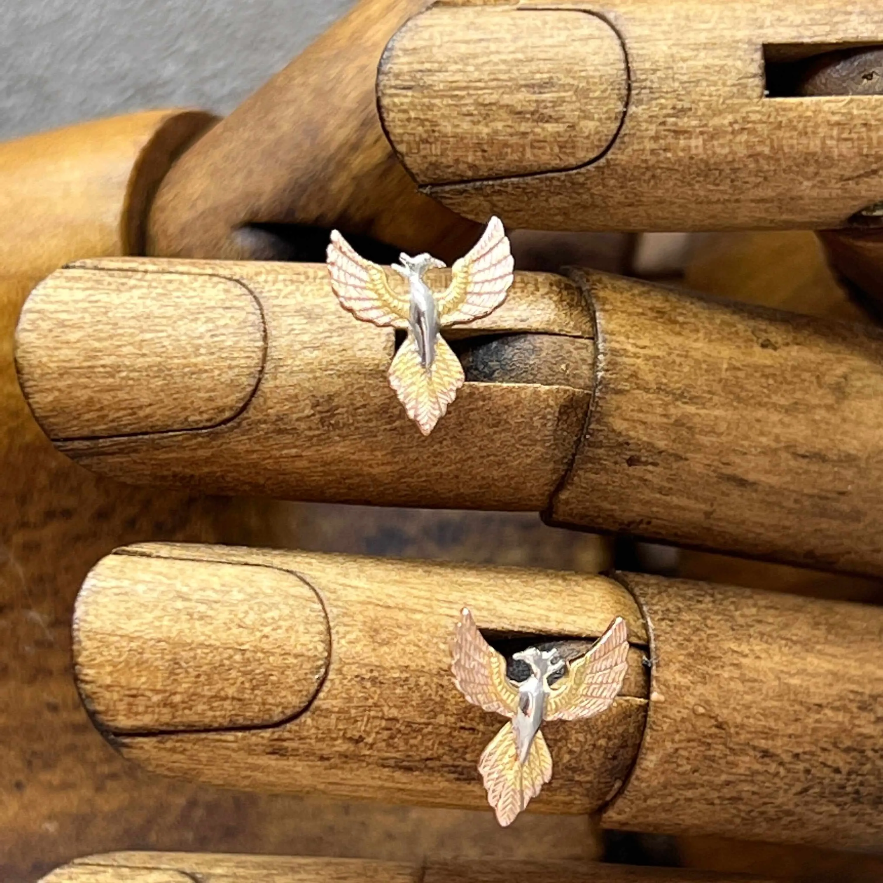 Phoenix Rising Three Tone Sterling Silver Stud Earrings