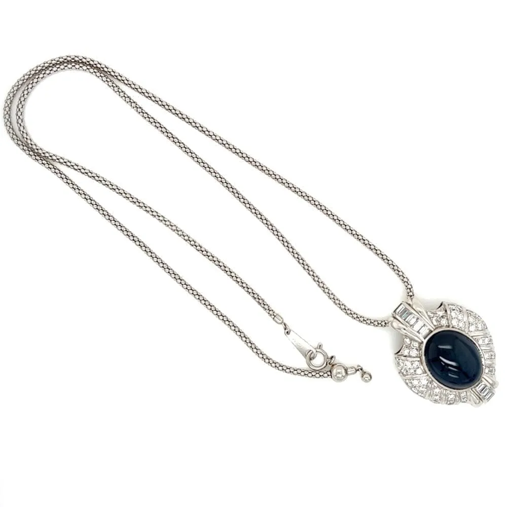 Platinum Cabochon Sapphire and Diamond Necklace at Regard Jewelry in Austin, Texas