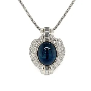 Platinum Cabochon Sapphire and Diamond Necklace at Regard Jewelry in Austin, Texas