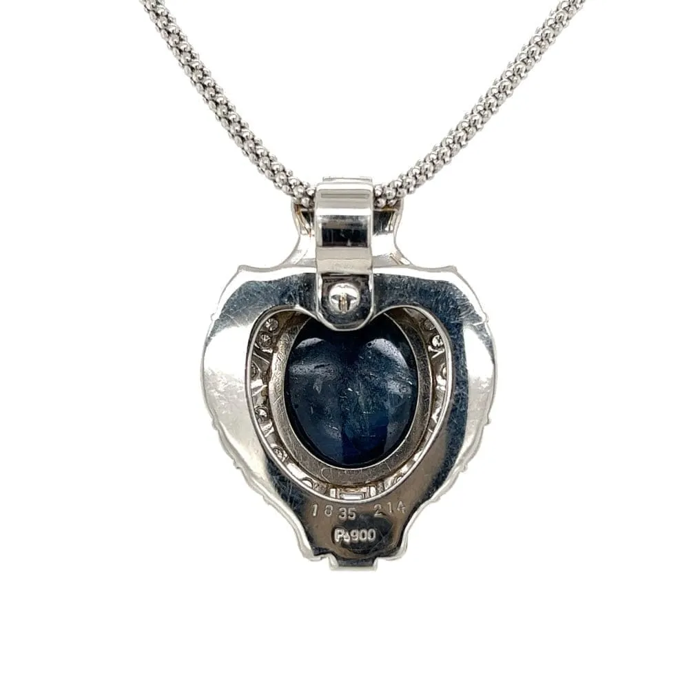 Platinum Cabochon Sapphire and Diamond Necklace at Regard Jewelry in Austin, Texas