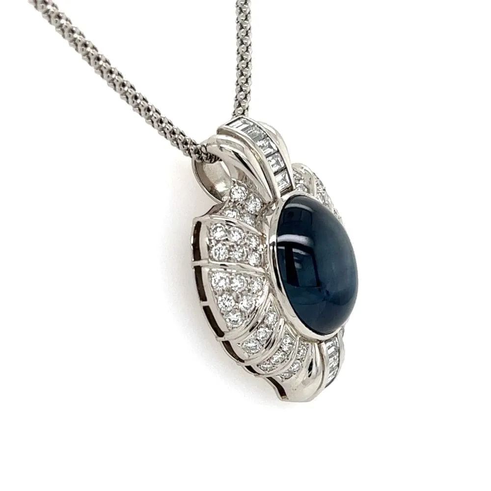 Platinum Cabochon Sapphire and Diamond Necklace at Regard Jewelry in Austin, Texas