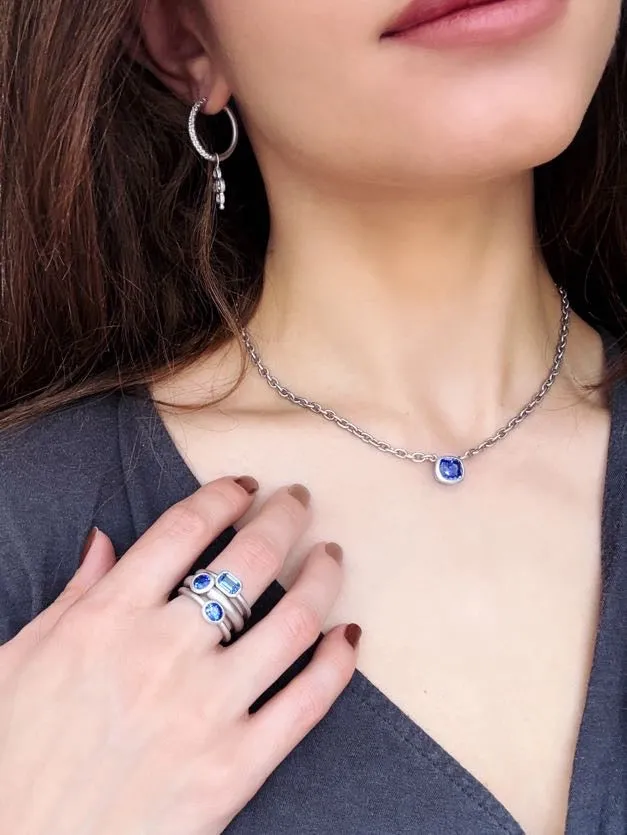 Platinum Ceylon Sapphire Bezel Necklace