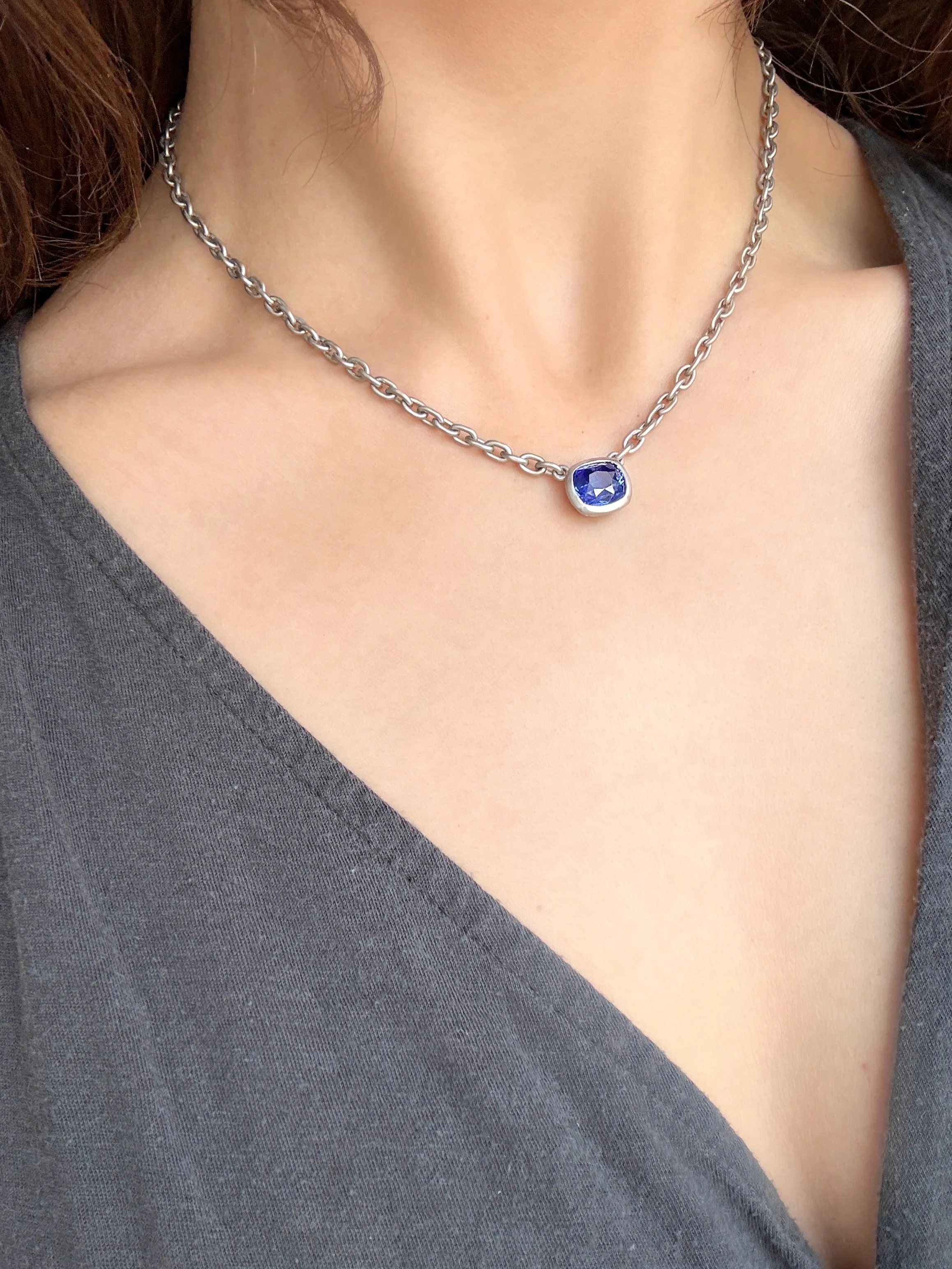 Platinum Ceylon Sapphire Bezel Necklace