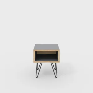 Plywood Bedside Table with Box Storage and Black Hairpin Legs - Formica Tornado Grey - 400(w) x 400(d) x 450(h)