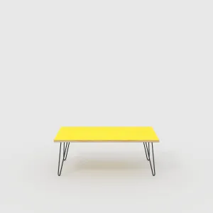Plywood Coffee Table with Black Hairpin Legs - Formica Chrome Yellow - 1200(w) x 600(d) x 425(h)