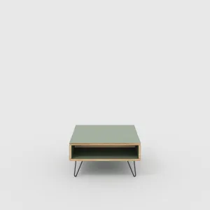Plywood Coffee Table with Box Storage and Black Hairpin Legs - Formica Green Slate - 800(w) x 800(d) x 400(h)
