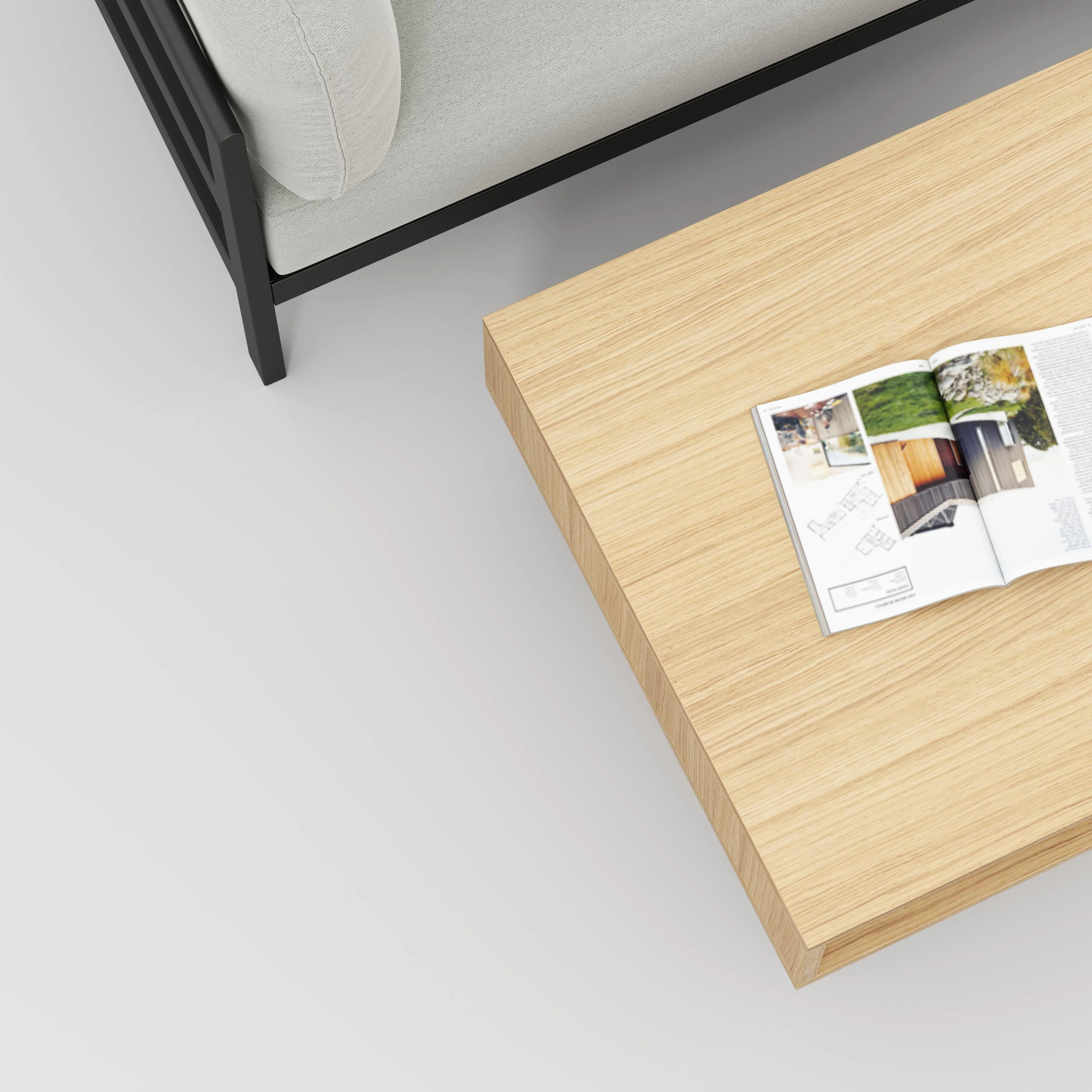 Plywood Coffee Table with Box Storage and Black Hairpin Legs - Plywood Oak - 800(w) x 800(d) x 400(h)