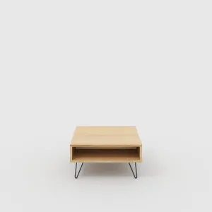 Plywood Coffee Table with Box Storage and Black Hairpin Legs - Plywood Oak - 800(w) x 800(d) x 400(h)