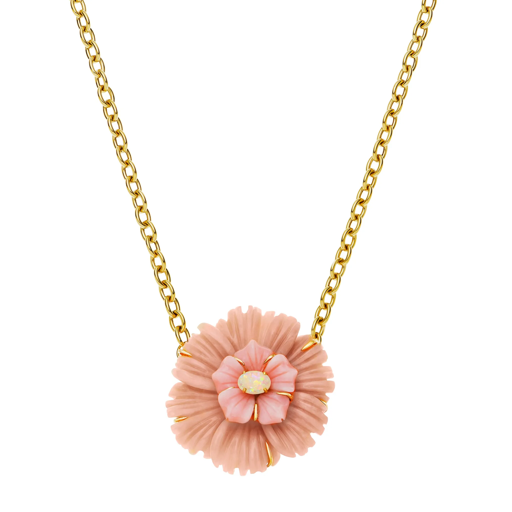 Poppy Pendant Necklace Pink Opal