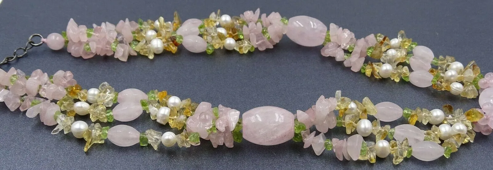 Quartz, Rose Quartz, Citrine Gemstone & Faux Pearl Necklace