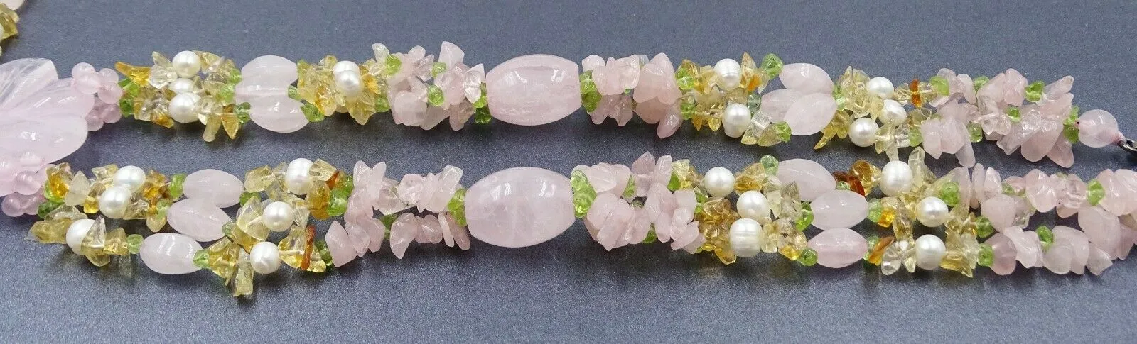 Quartz, Rose Quartz, Citrine Gemstone & Faux Pearl Necklace