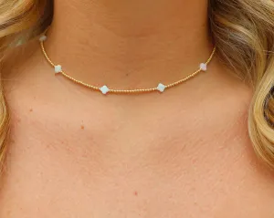 "CLOVER BTY" Opal with Gold Filled Ball Beaded Necklace