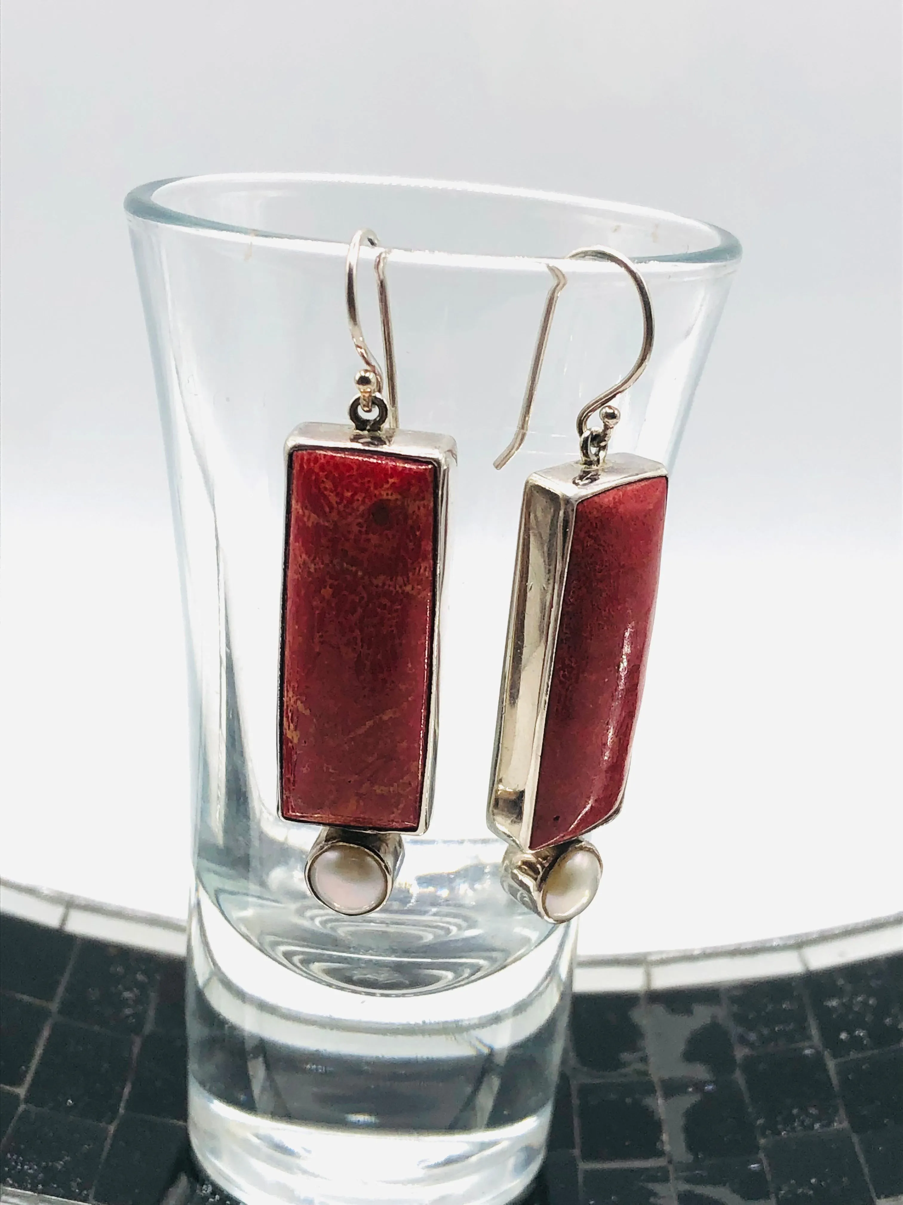 Red Coral and Pearl Earrings