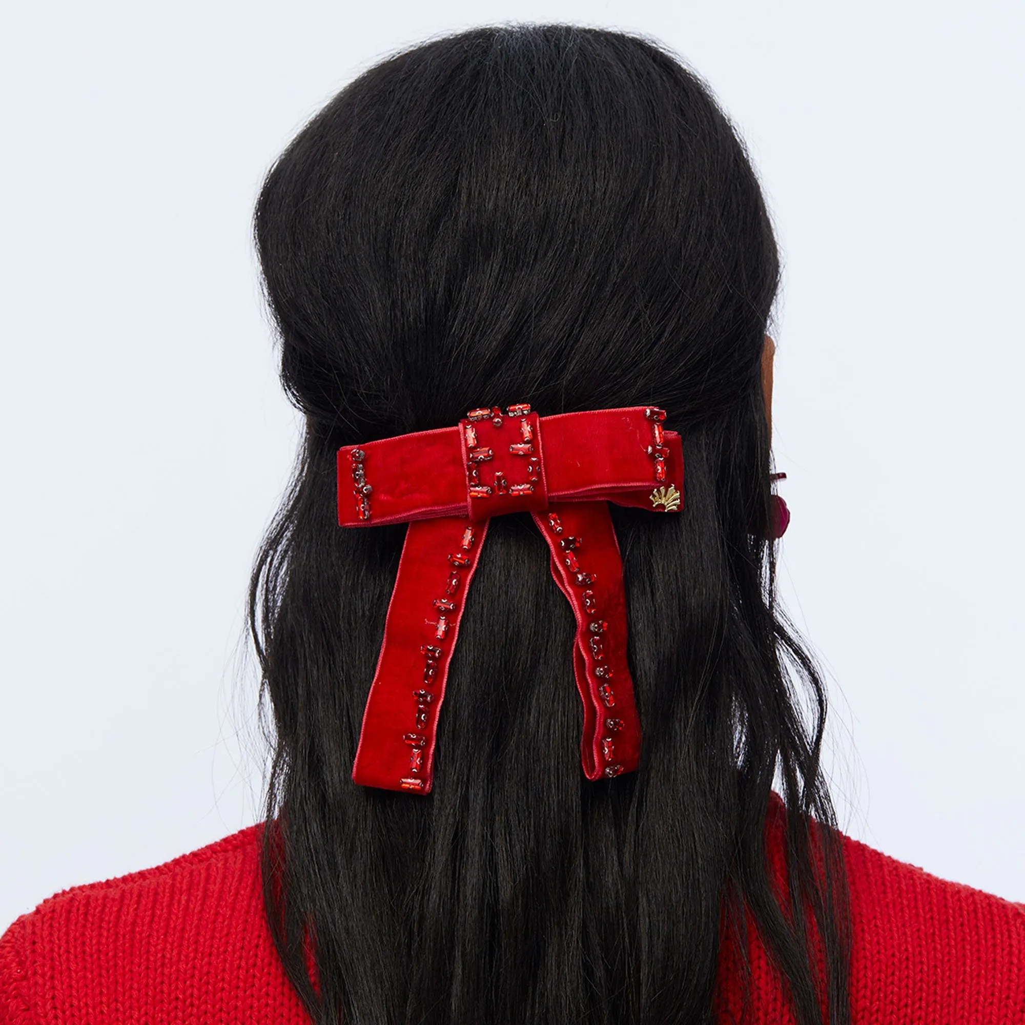 RED KATE CRYSTAL BOW BARRETTE